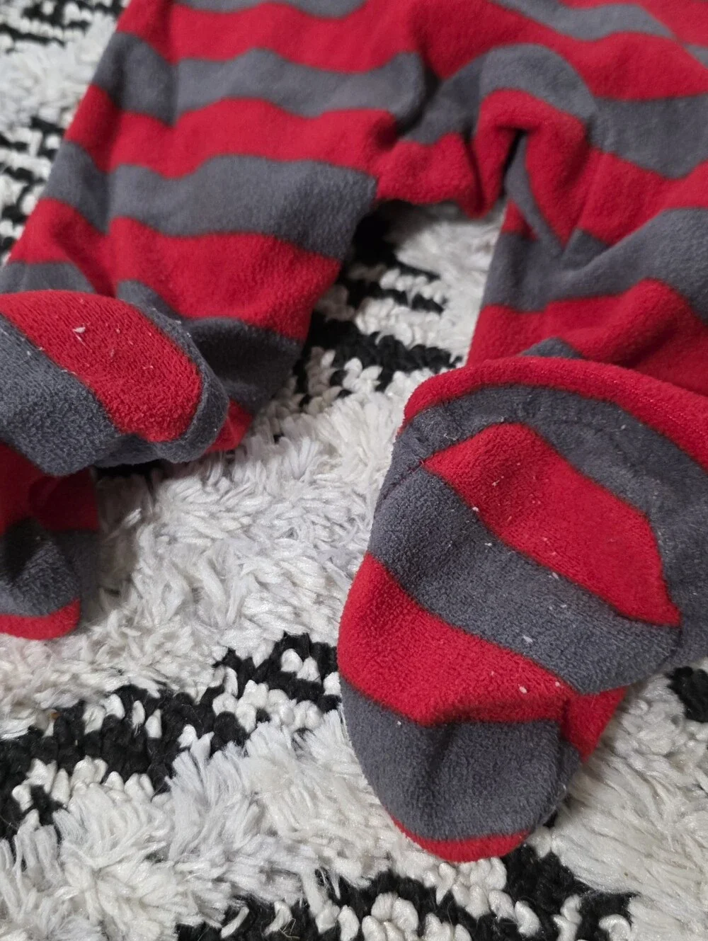 Carter's Baby Boy Red & Gray Fleece Striped Sleeper with Dog Embroidery 3 Mos